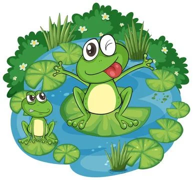 Happy Frogs in a Pond Ilustración de archivo