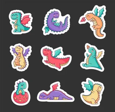 Happy funny dragon. Sticker Bookmark. Stock Illustration