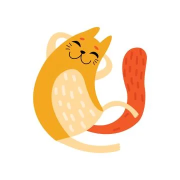 Happy Funny Fat Cat, Cute Animal Pet Character Vector Illustration Stock Illustration