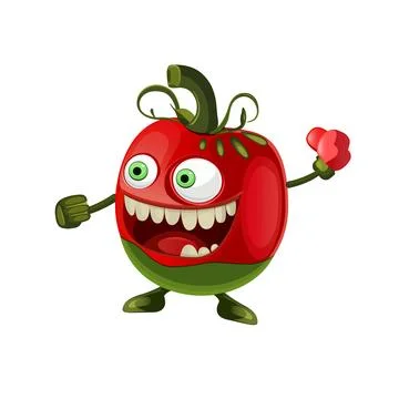 Happy funny vector fighter tomato cartoon character with gloves in hand Stock Illustration