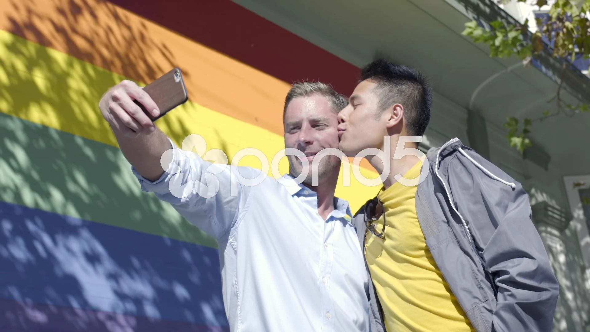 Happy Gay Couple Pose/Kiss For Selfie In... | Stock Video | Pond5