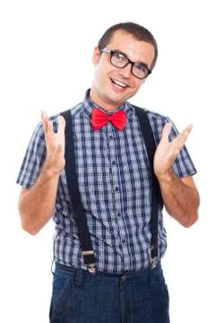 Happy geek gesturing Stock Photos