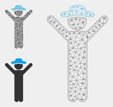 Happy Gentleman Vector Mesh Wire Frame Model and Triangle Mosaic Icon Stock Illustration