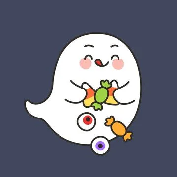 Happy Ghost Character With Candy Corn Wings And Eyeball Candy Illustrazione stock