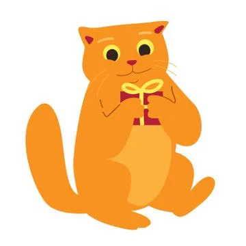 Happy ginger cat with gift Illustrazione stock