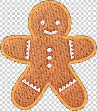 Happy gingerbread man embroidery patch with detailed stitch work. cheerful .. Stock Illustration