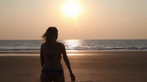 Happy girl on the beach Stock Footage 26322366