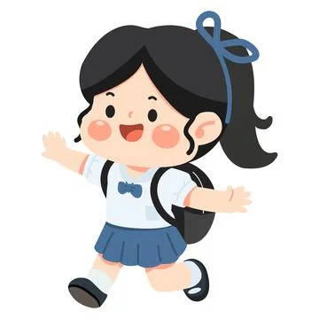 Happy Girl Going to School With Backpack Stock Illustration