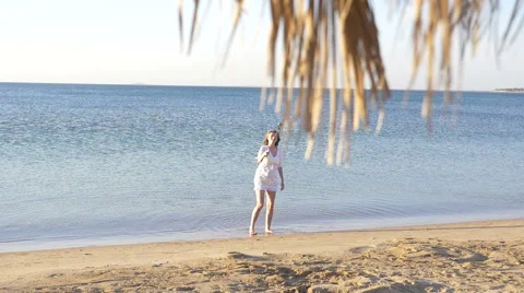 Happy girl making a selfie using a monopod. HD Stock Footage 67337613