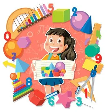 Happy girl with math element Stock Illustration