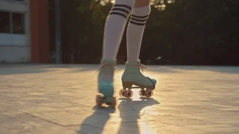 Happy Girl Performing Elements on Rollerblades Outdoor 库存影片 246484442