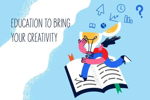 Happy girl studying developing creative ideas Illustrazione stock