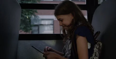 Happy girl on tablet computer Stock Footage 53400385