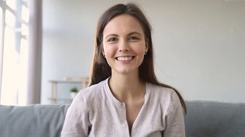 Happy girl talking video calling friend ... | Stock Video
