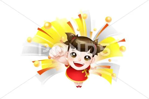 Happy girl in Tang suit Stock Illustration