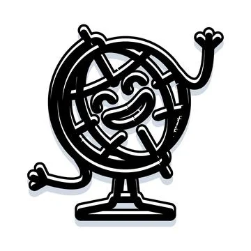 Happy globe character waving hello Stock Illustration