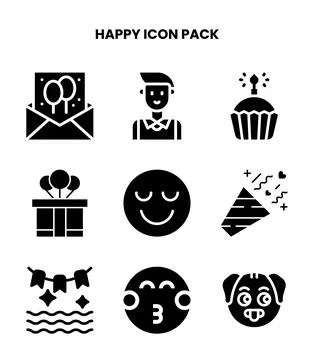 Happy Glyph Vector Icons Pack 库存插图