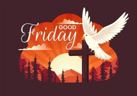 Happy Good Friday Vector Illustration with Christian Holiday of Jesus Chris.. Illustrazione stock