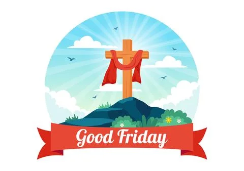 Happy Good Friday Vector Illustration with Christian Holiday of Jesus Chris.. Illustrazione stock