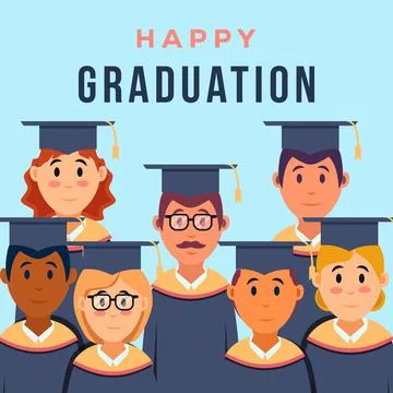 Happy graduation with flat character illustration Stock Illustration