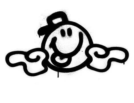 Happy graffiti icon sprayed in black over white Stock Illustration