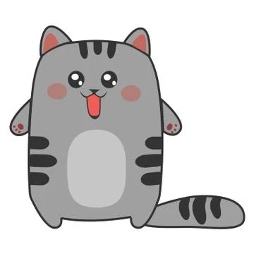 Happy gray cat cute Stock Illustration