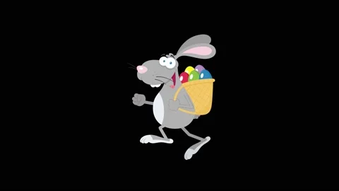 Happy Gray Easter Rabbit Running With A Basket And Egg Stock Footage 148285128
