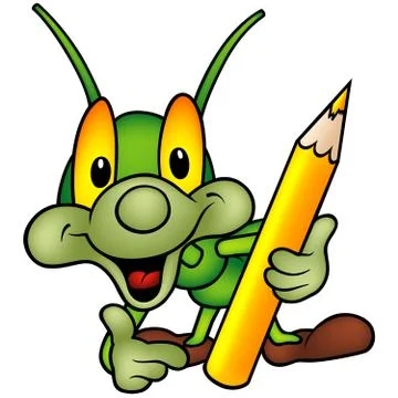 Happy Green Bug Painter Stock Illustration