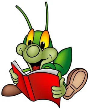 Happy Green Bug Reading Book Stock Illustration