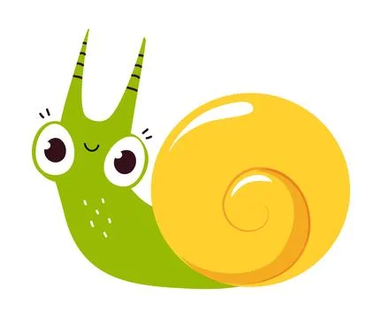 Happy Green Snail with Coiled Shell on Its Back Vector Illustration イラスト素材
