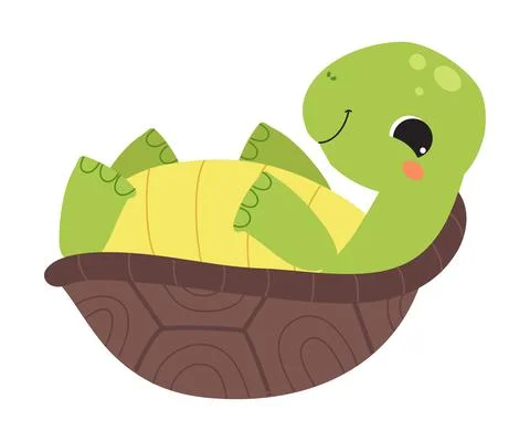 Happy Green Turtle Lying on Its Back Vector Illustration Stock Illustration