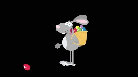 Happy Grey Easter Rabbit Running With A Basket And Egg Stock Footage 148285121