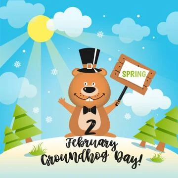 Happy Groundhog Day design with cute and funny groundhog Stock Illustration