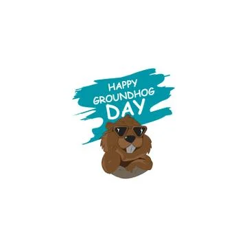 Happy Groundhog Day design with cute groundhog. Stock Illustration