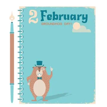 Happy Groundhog day notebook  background with marmot on vintage paper Stock Illustration