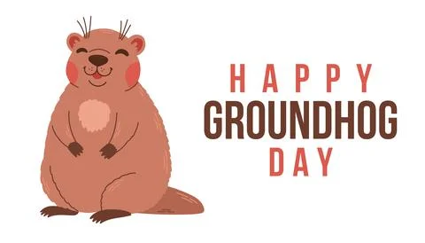 Happy Groundhog Day. Text with cute groundhog. 2 February. Design for print Stock Illustration