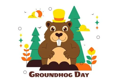 Happy Groundhog Day Vector Illustration on February 2 Featuring a Groundhog.. Stock Illustration