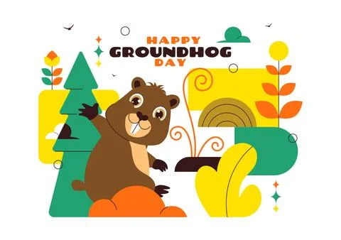Happy Groundhog Day Vector Illustration on February 2 Featuring a Groundhog.. Stock Illustration