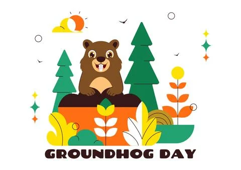 Happy Groundhog Day Vector Illustration on February 2 Featuring a Groundhog.. Stock Illustration