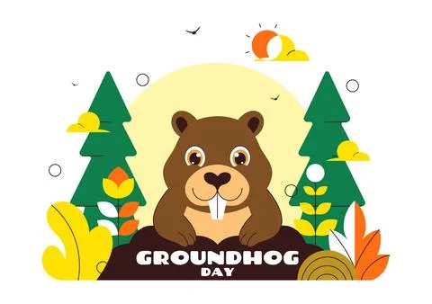 Happy Groundhog Day Vector Illustration on February 2 Featuring a Groundhog.. Stock Illustration