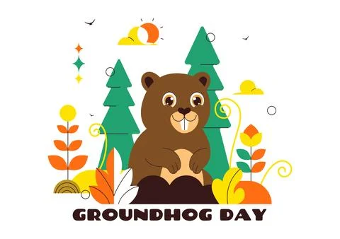 Happy Groundhog Day Vector Illustration on February 2 Featuring a Groundhog.. Stock Illustration