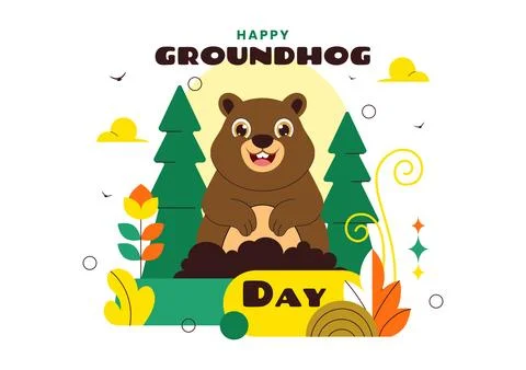 Happy Groundhog Day Vector Illustration on February 2 Featuring a Groundhog.. Stock Illustration