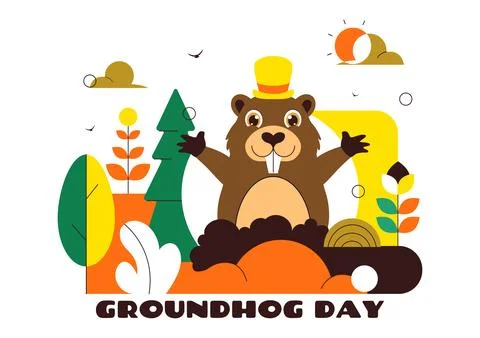 Happy Groundhog Day Vector Illustration on February 2 Featuring a Groundhog.. Stock Illustration