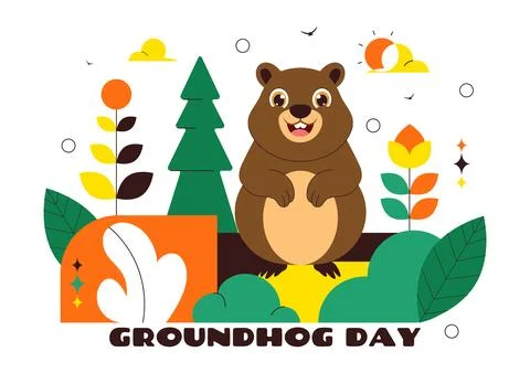 Happy Groundhog Day Vector Illustration on February 2 Featuring a Groundhog.. Stock Illustration