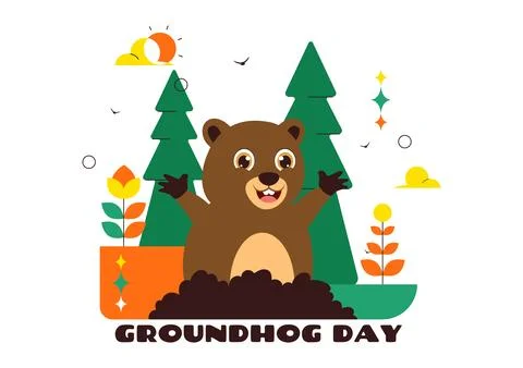 Happy Groundhog Day Vector Illustration on February 2 Featuring a Groundhog.. Stock Illustration
