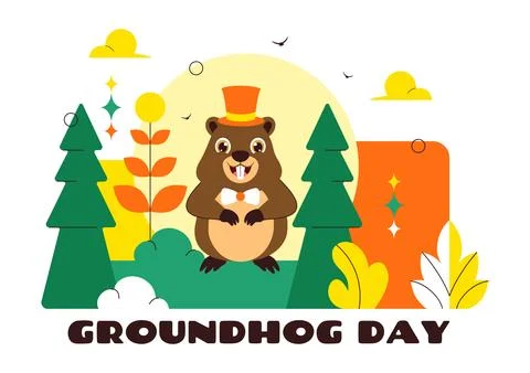Happy Groundhog Day Vector Illustration on February 2 Featuring a Groundhog.. Stock Illustration