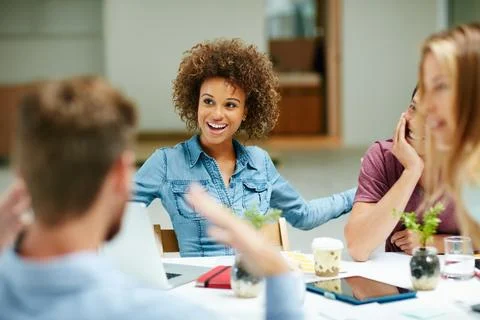 Happy, group and teamwork for project, office and planning for campaign, cr.. Stock Photos