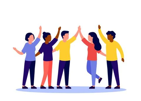 Happy group of different people having achieved success together. Men and women Stock Illustration