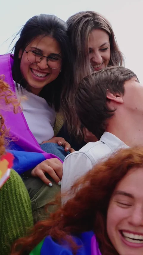 Happy group of people having fun celebrating together LGBT pride festival day. Stock Footage 276856547