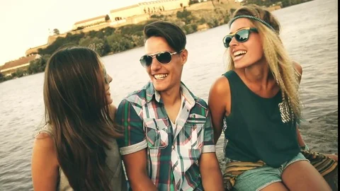 Happy group of young people enjoying festival Stock Footage